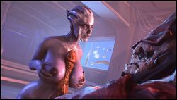 3d 3d_(artwork) alien alien_girl asari big_breasts breast breasts cum_on_face foab30 huge_cock interspecies krogan liara_t'soni mass_effect nipples paizuri penis shepard's_cabin source_filmmaker urdnot_wrex