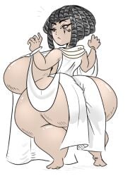 1girls ass barefoot black_hair breasts brown_eyes egyptian_female female_only hyper hyper_ass hyper_breasts hyper_hips kame'het_(kansais) kansais looking_at_viewer looking_back short_stack solo translucent_clothing
