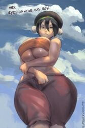 1girls adult aged_up avatar_the_last_airbender bandeau big_breasts breasts cutesexyrobutts female female_focus female_only growth light-skinned_female my_eyes_are_up_here solo tagme talking_to_offscreen toph_bei_fong underboob