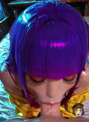 1boy 1girls ai_generated ai_video alberist all_fours asian_female big_ass big_breasts black_bra blowjob_face blunt_bangs cleavage close-up curvaceous curvy curvy_figure eyelashes glitch_techs huge_ass huge_breasts huge_thighs lacy_bra large_ass large_breasts leggings long_hair makeup miko_kubota pov purple_hair purple_legwear tagme thick_thighs thighs vacuum_fellatio video wide_hips yellow_shirt zoom_in