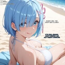 1girls ai_generated beach beach_background big_breasts bikini blue_eyes blue_hair blush breasts cheating cheating_(relationship) cheating_girlfriend cuck cuckold_pov cuckolding cum cum_drip cum_in_mouth cum_on_breasts cum_on_face english english_text excessive_cum female female_focus hair_between_eyes hair_over_one_eye kitina licking licking_lips light-skinned_female light_skin looking_at_viewer loving_it netorare ntr outdoor outdoors outside patreon public re:zero_kara_hajimeru_isekai_seikatsu rem_(re:zero) short_hair tagme text white_bikini white_clothing