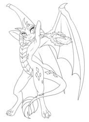 1girls absurd_res annonymouse bloodstone_scepter claws dragon feet female female_only hi_res horns line_art monochrome my_little_pony nude princess_ember_(mlp) pussy scalie smile solo standing tail wings