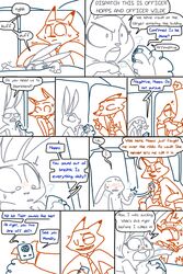 black_and_white blush canine clothing comic disney flat_chest fox interspecies judy_hopps lagomorph mammal monochrome nick_wilde orange_and_white rabbit rough_sketch sketch the_weaver zootopia