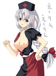 1girls breasts date_(artist) eirin_yagokoro female nipples open_clothes open_shirt shirt solo touhou