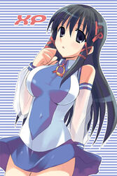 black_eyes black_hair blue blue_background blue_dress detached_sleeves dress female long_hair os-tan otoutogimi see-through solo striped striped_background xp-tan