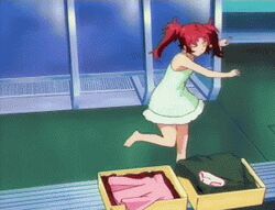 animated anime anime_screencap female gundam gundam_seed gundam_seed_destiny lowres meyrin_hawke panties pink_panties removed_clothing removed_uniform shower_room solo throwing throwing_clothing throwing_object underwear undressing uniform_removed white_panties