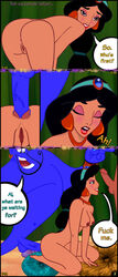 aladdin anal anal_invitation anal_sex arabian brunette comic dark-skinned_female disney disney_princess female genie_(aladdin) human male naughty_face nipples penis pleasure_face princess_jasmine pussy royalty straight tagme testicles th-gimpnoob