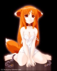 1girls 2001 breasts chains collar cum facial feet female firefox fox_ear fox_tail hana_(ukagaka) orange_hair os-tan site-tan sitting solo tail toes tokino ukagaka wariza year