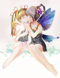 2girls barefoot bottomless butterfly_wings camisole fairy feet female hairband kissing multiple_girls original wings yuri yurikuta_tsukumi