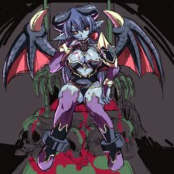 astaroth astaroth_(shinrabanshou) black_sclera blood blue_skin clothing demon demon_girl demon_wings female_only shinrabanshou sketch solo solo_female stockings thighhighs wings