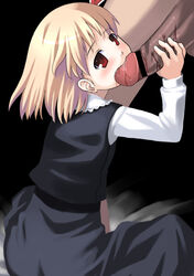 blonde_hair censored cfnm clothed_female_nude_male clothed_on_nude fellatio kagura_mizuki oral penis red_eyes rumia short_hair solo the_embodiment_of_scarlet_devil touhou youkai