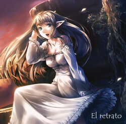 blonde_hair dress elf fantasy female female_only fence long_hair nature original pointy_ears simosi sitting solo walpurgisnacht wind