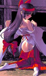 4bpp 90s dithering game_cg hakama japanese_clothes miko nadeara_bukichi no_panties oldschool sarashi shindou_asuka solo star_platinum_(game) tabi