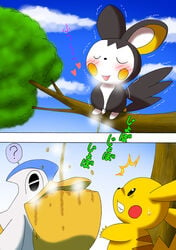 blush confused emolga nintendo pasaran peeing pelipper penis pikachu pokemon tree trembling urine watersports wood