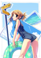 ass hiiro_yuki innertube komaki_manaka one-piece_swimsuit school_swimsuit sign solo swimsuit to_heart_(series) to_heart_2