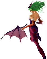 bat_wings capcom clothing darkstalkers demon_girl green_hair head_wings headwings hip_wings leotard morrigan_aensland pantyhose small_breasts solo succubus vampire_savior wings yama