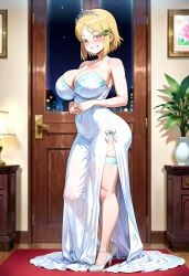 ai_generated big_ass big_breasts blonde_female blonde_hair blonde_hair_female bride hidaka hidaka_koharu high_score_girl huge_ass huge_breasts stockings thick_legs thick_thighs thighhighs thighs wedding_dress