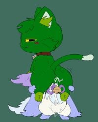 absurd_res anthro ass balls bell blush bodily_fluids cum cum_inside digital_media_(artwork) domestic_cat drugolld duo face_fucking felid feline felis fellatio female female_penetrated fur genital_fluids genitals green_body green_fur hi_res irrumatio lunlun_(nijisanji) male male/female male_penetrating male_penetrating_female mammal marlow_(neochlorine) nijisanji nude oral oral_penetration penetration penile penis penis_in_mouth pussy semi-anthro sex simple_background smile tail tongue vtuber white_body white_fur yellow_sclera