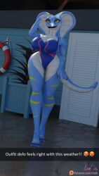 3d_(artwork) anthro ass big_breasts big_butt blender_(artwork) blender_cycles blue_body breasts claws clothed clothed_anthro clothed_female clothing cobra curvy_figure digital_media_(artwork) female furry furry_female hi_res hourglass_figure huge_breasts huge_thighs light lizard long_legs markings multicolored_body multicolored_scales outside partially_clothed pinup pose reptile scales scalie scalie_female smile snake snake_hood solo striped_body striped_markings striped_tail stripes sunlight sunny swimwear szarla_(xelli) tail tail_markings thick_thighs tight_clothing toe_claws ventral_scales walking wide_hips xelli yellow_eyes