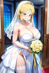 ai_generated big_ass big_breasts blonde_female blonde_hair blonde_hair_female bride hidaka hidaka_koharu high_score_girl huge_ass huge_breasts stockings thick_legs thick_thighs thighhighs thighs wedding_dress