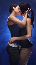 2025 2girls ai_generated animated ass ass_grab bare_arms brown_hair capcom closed_eyes clothed_female clothing crossover female female_only from_side groping hands_in_hair hands_on_ass highres jill_valentine kissing lara_croft leshay7 long_hair making_out passionate ponytail resident_evil resident_evil_3 resident_evil_3_remake shaved_armpit short_hair sleeveless sleeveless_shirt sound tagme tank_top tomb_raider video yuri