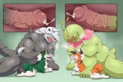 absurd_res aggron anal anal_sex animal_genitalia animal_penis antennae_(anatomy) anthro anthro_on_anthro ass balls big_dom_small_sub big_muscles blush bodily_fluids breath cum cum_inside dominant duo dusk_lycanroc ear_piercing ear_ring equine_genitalia equine_penis fan_character feet from_behind_position gangbang generation_2_pokemon generation_3_pokemon generation_7_pokemon genital_fluids genitals group group_sex hi_res horn internal looking_pleasured lycanroc maldu male male/male meganium muscles muscular nintendo open_mouth penetration penile penile_penetration penis piercing pokemon pokemon_(species) precum prone_bone_position ring_piercing sex size_difference smile speed_bump_position sweat toes tongue tongue_out vein veiny_penis