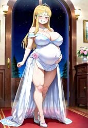 ai_generated big_ass big_breasts blonde_female blonde_hair blonde_hair_female bride hidaka hidaka_koharu high_score_girl huge_ass huge_breasts pregnant pregnant_female stockings thick_legs thick_thighs thighhighs thighs wedding_dress