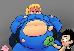 bbw bedroom_eyes belly_overhang belly_punch big_belly big_breasts black_tank_top blonde_hair blue_bodysuit blush chubby_face fat fat_folds flabby_arms flabby_legs green_boxing_gloves hands_on_hips jiggle jiggling kirby kirby_(series) komakomaranger little_mac looking_down metroid motion_lines obese obese_female obese_human overweight overweight_female overweight_human ponytail_(hair) punch_out ripped_bodysuit samus_aran ssbbw super_smash_bros. thick_thighs two_tone_bodysuit wide_hips wobble wobbling zero_suit_samus