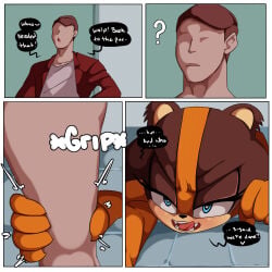 anthro comic dialogue english_text female heart-shaped_pupils human inuyuru male nude nude_female sonic_(series) sonic_boom sonic_the_hedgehog_(series) sticks_the_badger video_games