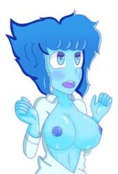 1girls 2d 2d_(artwork) alien alien_girl alien_humanoid bangs blue_eyes blue_hair blue_skin blush blushing breasts breasts_out cartoon_network exposed exposed_breasts female gem_(species) humanoid lapis_lazuli_(steven_universe) large_breasts medium_hair nipples open_mouth open_shirt rabblerouser solo steven_universe straight_hair