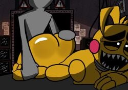 1boy 1boy1girl 1girls 2d 2d_(artwork) big_ass big_penis bouncing_ass chica_(fnaf) doggy_style duo exposed_ass exposed_pussy female female_penetrated fingers five_nights_at_freddy's five_nights_at_freddy's_2 from_behind_position grey_body grey_skin hand_on_arm hand_on_ass hand_on_butt human human_on_robot lips lipstick looking_at_viewer male moaning moaning_in_pleasure penetration penis penis_in_pussy robot robot_girl security_guard straight toy_chica_(fnaf) vaginal_penetration vaginal_sex white_eyes yellow_body yellow_skin