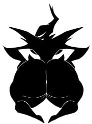 ambiguous_gender ass ass_focus black_and_white black_and_white_body deltarune huge_ass looking_back mysterious_character nanodude78 simple_background tagme the_knight_(deltarune) the_roaring_knight toby_fox white_background