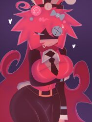 1girls arm_under_breasts big_breasts big_thighs blue_eyes blush bunny_ears bunny_tail button_eye dangerous_forest embarrassed fpe fundamental_paper_education kaaatie long_hair looking_to_the_side machine_girl_(kaaatie) pink_hair sweat vivian_(kaaatie)