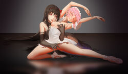 akemi_homura akuma_homura ballerina blackrabbitsoul breast_grab breasts clothing female fingering madoka_kaname mahou_shoujo_madoka_magica mahou_shoujo_madoka_magica_movie multiple_girls nipples no_bra nopan open_clothes open_shirt shirt ultimate_madoka yuri