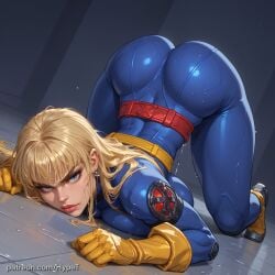 ai_generated angry_expression angry_face ass_up big_breasts blonde_hair blue_eyes breasts cum female hypet magik_(illyana_rasputin) magik_(marvel_rivals) magik_(retro_x-uniform) marvel marvel_rivals shiny shiny_skin tagme thick thick_ass thick_legs thick_thighs thighs wet wet_body x-men