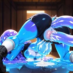 1girls ai_generated anus anus_visible_through_clothes ass_up ass_up_face_down black_boots black_crop_top black_shorts blue_body boots breasts breasts_out crop_top cum cum_drip cum_dripping cum_explosion cum_in_pussy cum_inflated_belly cum_inside cum_on_stomach cum_puddle cumflated_belly cumflation fat_mons female inflation lactating lactation medium_breasts purple_body purple_hair pussy_juice pussy_juice_string sex sex_from_behind shorts slime slime_girl socks spread_legs stomach_bulge stomach_deformation tagme tentacle tentacle_in_ass tentacle_in_pussy tentacle_penetration tentacle_sex top-down_bottom-up top_down underboob vaginal_penetration viewed_from_behind viewed_from_below white_socks