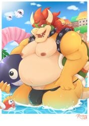 2025 absurd_res anthro anthro_focus areola armband bara belly belly_overhang biceps big_belly big_bulge big_muscles blooper border bowser building bulge cephalopod chain_chomp cheep_cheep claws clothed clothing coleoid collar day decapodiform deltoids detailed_background eyebrows feral fish genitals hair hi_res holding_object horn house huge_belly huge_muscles koopa male marine mario_bros mollusk musclegut muscles muscular muscular_anthro muscular_male nintendo nipples non-mammal_nipples open_mouth open_smile outside overweight overweight_anthro overweight_male partially_submerged pecs penis penis_base roughien_(artist) scalie shell signature smile solo speedo spiked_armband spiked_collar spiked_shell spikes spikes_(anatomy) squid standing summer swimming_pool swimwear teeth thick_arms thick_thighs topless topless_anthro topless_male water wet wet_clothing white_border yaoi