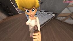 alternate_costume animated black_penis blonde_hair blue_eyes clothed female hand_on_breast hand_on_chest hand_on_penis handjob mario_(series) pov princess_peach sfm watermark