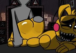 1boy 1boy1girl 1girls 2d 2d_(artwork) big_ass big_penis bouncing_ass chica_(fnaf) doggy_style duo exposed_ass exposed_pussy female female_penetrated fingers five_nights_at_freddy's five_nights_at_freddy's_2 from_behind_position grey_body grey_skin hand_on_arm hand_on_ass hand_on_butt human human_on_robot lips lipstick looking_at_viewer male moaning moaning_in_pleasure penetration penis penis_in_pussy robot robot_girl security_guard straight toy_chica_(fnaf) vaginal_penetration vaginal_sex white_eyes yellow_body yellow_skin