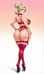 ai_generated ass axosnax big_ass big_breasts boots breasts choker high_heel_boots high_heels looking_back naruto naruto_(series) temari winking winking_at_viewer