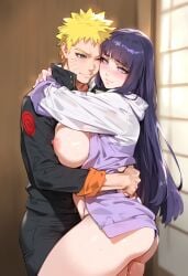 ai_generated areolae bangs blonde_hair blue_hair breasts canon_couple chocopizza dark_blue_hair female female_focus husband_and_wife hyuuga_hinata large_breasts light-skinned_female light-skinned_male light_skin long_hair male male/female naruto naruto_(series) naruto_shippuden nipples straight straight straight_hair uzumaki_naruto white_eyes