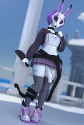 1futa 3d alternate_version_available balls big_penis bottomless bottomless_skirt breasts choker clothed futa_only futanari hoodie huge_cock knife mask neon_violet neon_white no_panties penis purple_hair short_hair skirt solo solo_focus stockings thick_ass thick_thighs vensaku