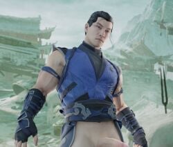 1boy 3d 3d_model barely_visible_genitalia barely_visible_penis bi-han bun_hair circumcised circumcised_penis gloves hya_cynthartz hyacynth_(artist) male male_only man_bun mortal_kombat mortal_kombat_1_(2023) no_pants no_underwear pantless public public_exposure public_indecency solo solo_male sub-zero tagme veiny_arms