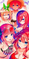 beach big_breasts bikini blue_eyes bodysuit brown_hair go-toubun_no_hanayome nakano nakano_ichika nakano_itsuki nakano_miku nakano_nino nakano_yotsuba orange_hair pink_hair red_hair smile
