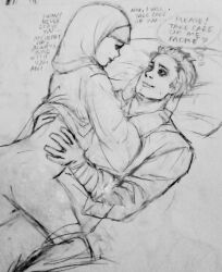 1boy 1girls anakin_skywalker attack_of_the_clones bed caring covered_hair dress_lift female hands_on_face hands_on_waist looking_up male master-burglar older_female padawan_braid padme_amidala's star_wars straddling the_phantom_menace younger_male