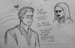 1boy1girl anakin_skywalker attack_of_the_clones beauty_mark broken_heart covered_hair dialogue female frown male master-burglar mole mole_on_cheek older_female padawan_braid padme_amidala star_wars tearing_up the_phantom_menace woken_up younger_male