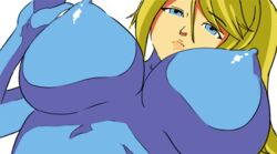 animated blonde_hair blue_eyes bodysuit bouncing_breasts breasts covered_nipples erect_nipples gif hair large_breasts metroid night0wi nintendo ponytail samus_aran tied_hair zero_suit zero_suit_samus