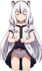 ai_generated animal_ears artglass atla_fayon closed_eyes girl long_hair skirt_lift small_breasts small_hips tate_no_yuusha_no_nariagari white_hair white_panties
