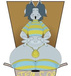 bulge clothed feline gray_hair revealing_clothes rule_63 rule_63 tagme temmie temmie_(undertale) thighhighs undertale white_fur woopyy