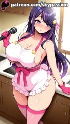 1girls 2025 ai_assisted ai_generated anime apron artist_name big_breasts big_chest blush breast breasts bust busty chest cleavage clothed_female collarbone female female_focus female_only gloves hair_ornament hi_res high_quality high_resolution highres hoshino_ai indoors large_breasts long_hair microphone multicolored_hair naked_apron oshi_no_ko patreon patreon_username pink_apron pink_gloves pink_legwear plump purple_eyes purple_hair single_glove skypassion solo stable_diffusion star_(symbol) star_earrings star_hair_ornament star_necklace star_pasties star_print starfish streaked_hair thick_thighs thighhighs thighs watermark